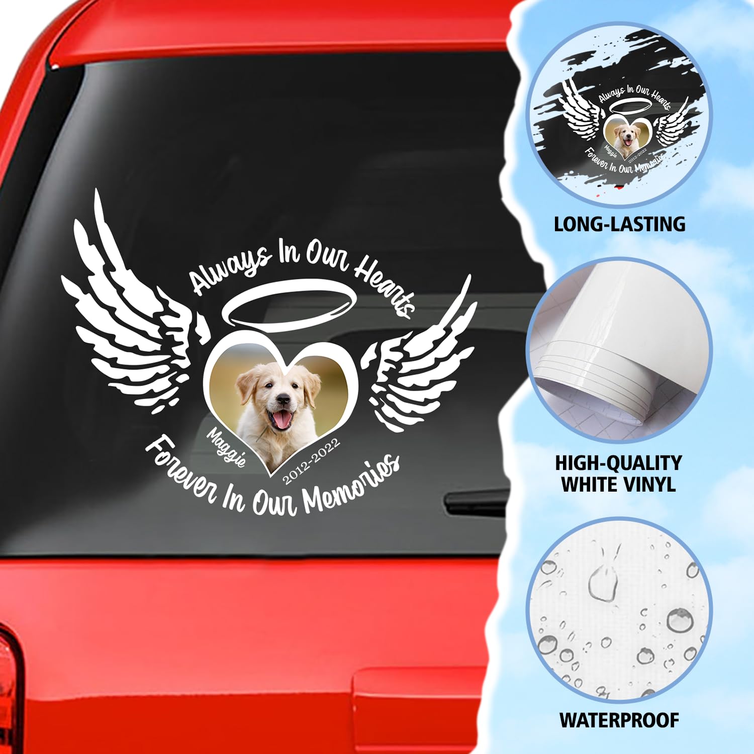 in Memory Dog Personalized Decal. Loss of Loved One Dog Sticker. in Memory of Dog Custom Portraits. Custom Memory Dog Sticker: Always in Our Heart, L