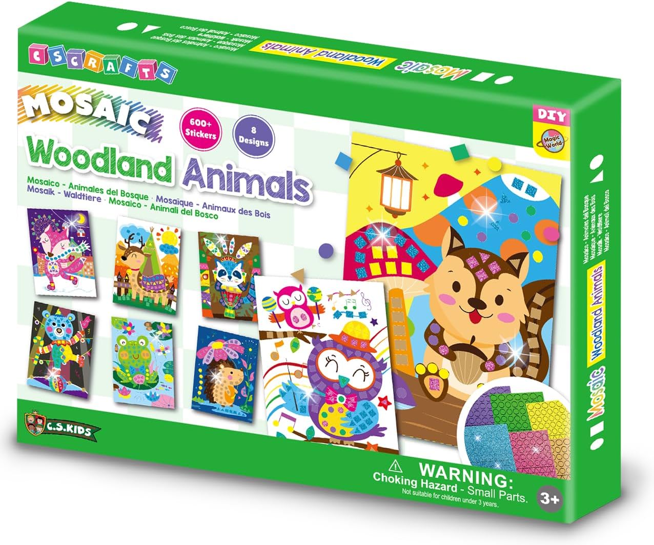 C.S. Kids Magic World Mosaic - Woodland Animals |Crafts Gifts | Educational Glitter Mosaic