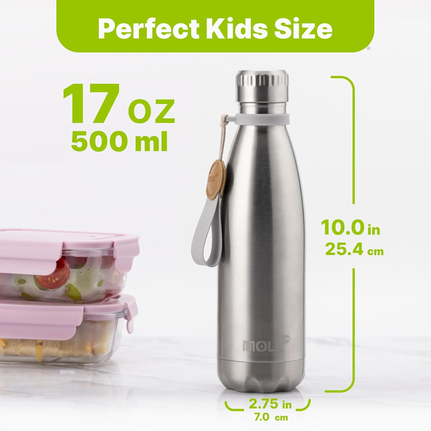 17 oz Stainless Steel Water Bottle-Insulated Water Bottle-Sports Water Bottle for School Double Walled Vacuum Cola Shape-Leak Proof Sport Water Bottle(SS) - Image 5