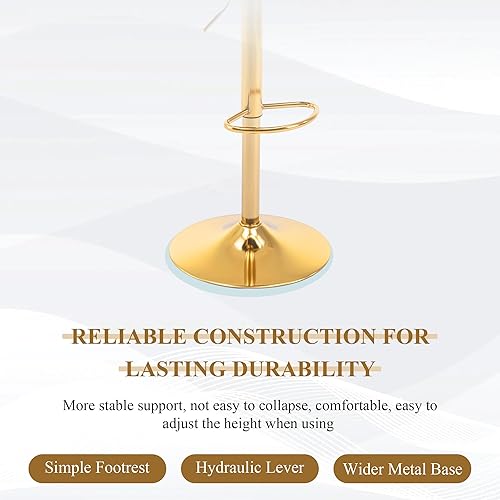 Miniatura 10 de Juego de 2 taburetes de bar dorados ABET, taburetes de bar de terciopelo giratorios, taburetes de altura ajustable con respaldo tejido, taburetes de