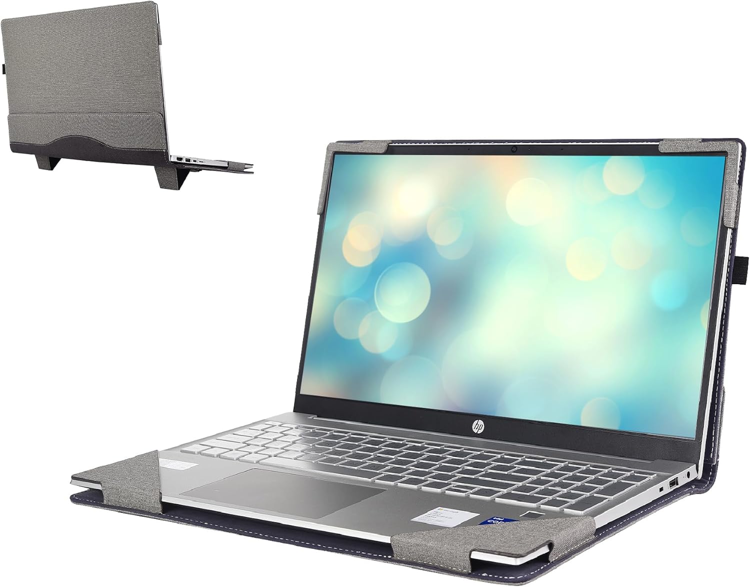 Laptop Case for HP Pavilion Laptop 15-eg3097nr 15t-eg 15z-eh 15-eh Envy X360 15-ED 15-EE 15.6" Protective Case Design Removable Leather Case with Stand (15.6-inch, Light Grey)