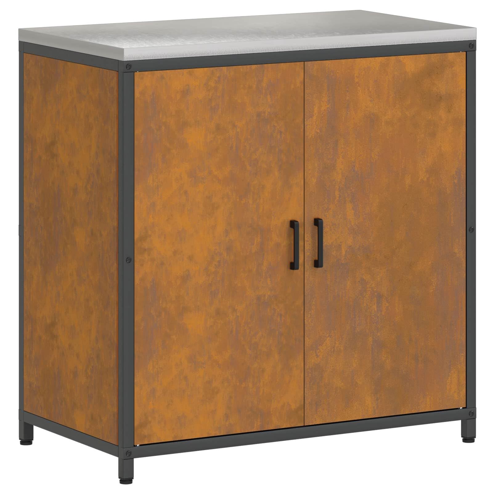 Hothingwell Schowek kuchenny Stal Drewno 90x50x92 cm | Solidna stalowa rama, półki drewniane, nowoczesny design, łatwy montaż, do użytku na zewnątrz