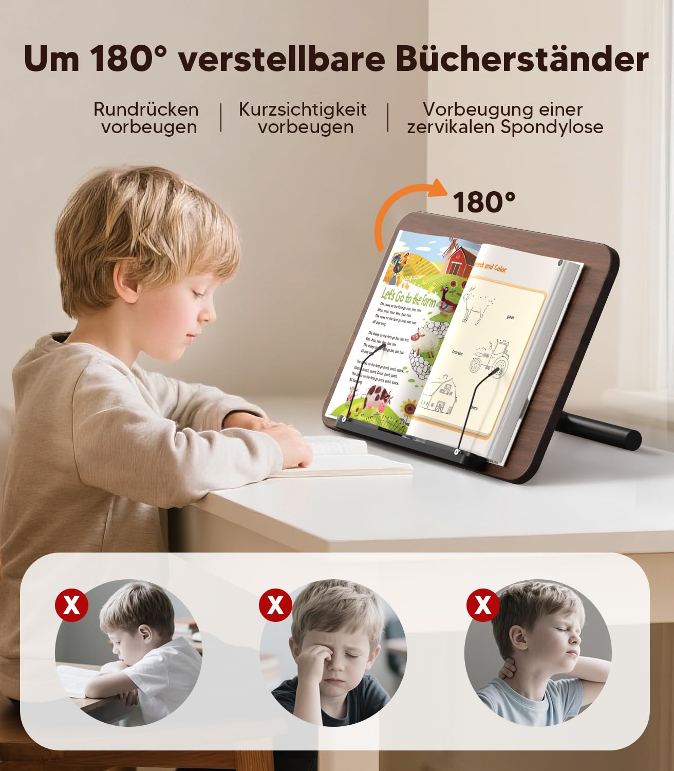 2 in 1 Buchständer Book Stand Höhenverstellbarer Buchhalter für Boden/Tisch mit XXL-Platte 180°-Neigung Leseständer Notenständer Laptophalter Rutschfeste Basis für Kinder & Erwachsene