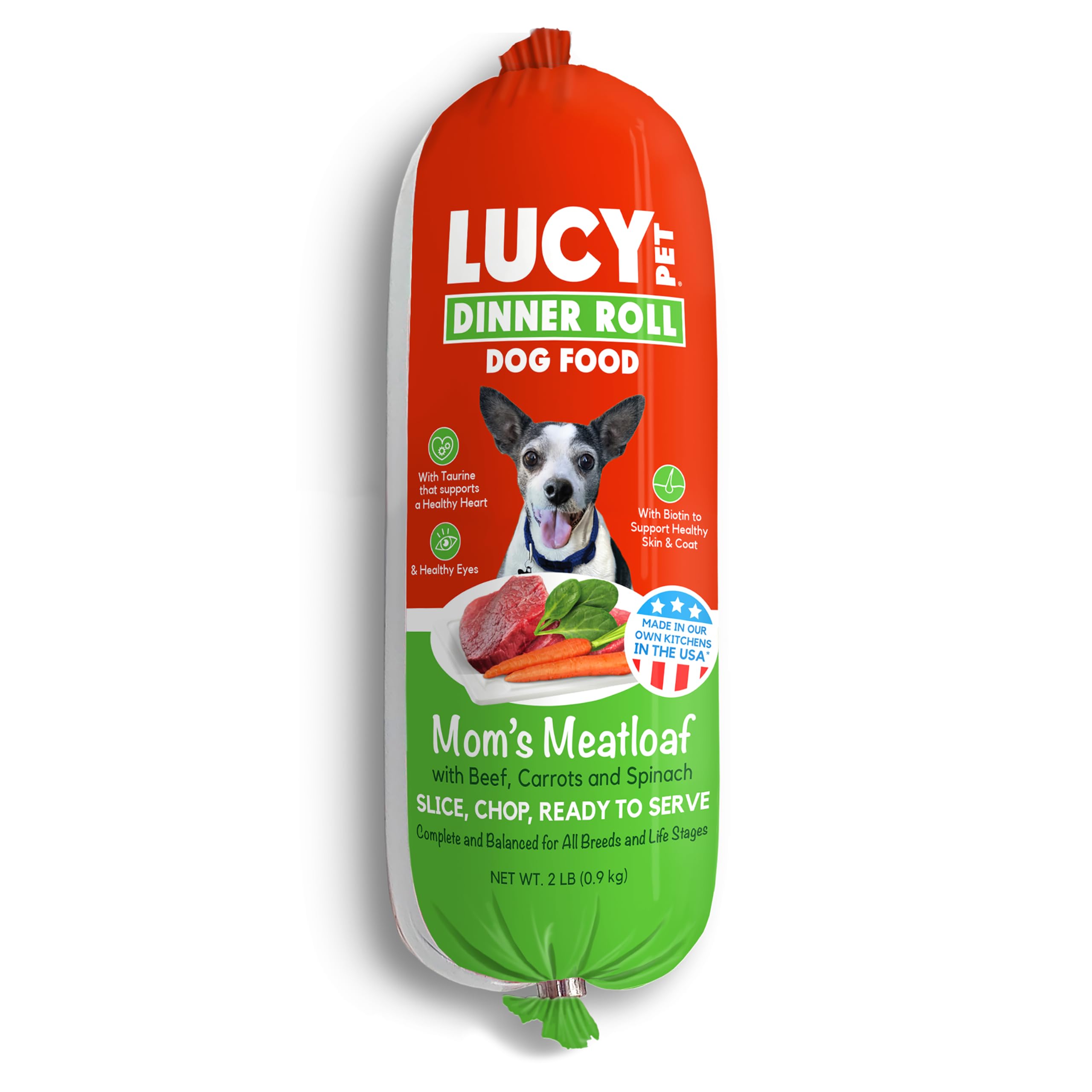 Lucy Pet Dinner Rolls-Mom's Meatloaf Beef with Carrots, and Spinach 2lb