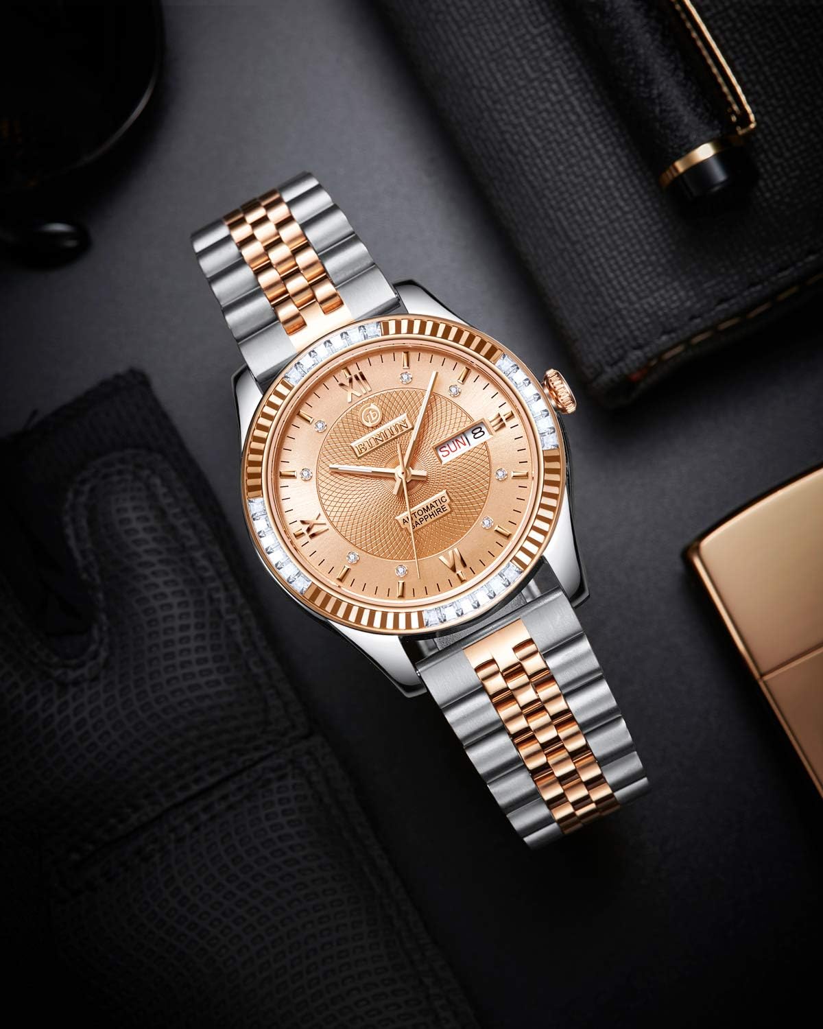 BINLUN Stainless Steel Watch Band Replacement Metal Watch Strap with Double Locking Foldover Clasp for Men Women 18mm 20mm 22mm 24mm 26mm in Silver, Gold, Black, Rose Gold, Two Toned