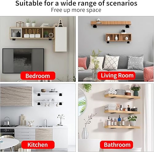 Miniatura 4 de Paquete de 6 soportes de estante flotantes de 12 pulgadas (14 pulgadas - aproximadamente 0.2 in de grosor), estantes industriales, soportes de