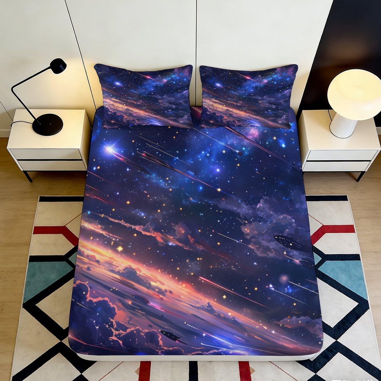 Pnayamiorkfel Style-8 3D Printed Galaxy Starry Sky Fitted Sheet Microfiber Soft Bedroom Decor Cosmic Nebula Mattress Cover 90X200x25cm