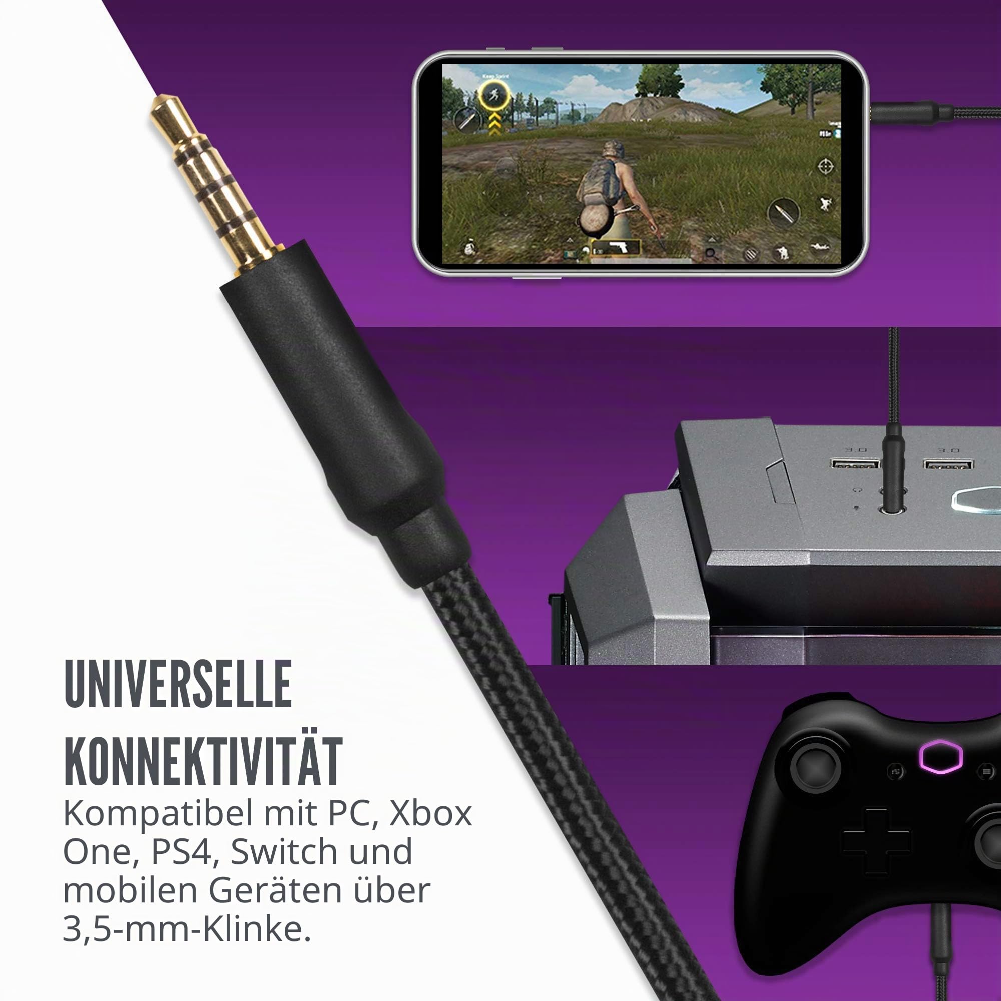 Cooler Master MH670 Wireless Gaming Headset 7.1 Surround Sound PC Konsole 50mm Neodym Treiber USB Typ A/C 3,5mm
