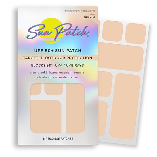 Sun Patch, Parches hipoalergénicos con forma cuadrada para pantalla solar, 100% silicona con protección UV UPF-50, reutilizables, 1 paquete8