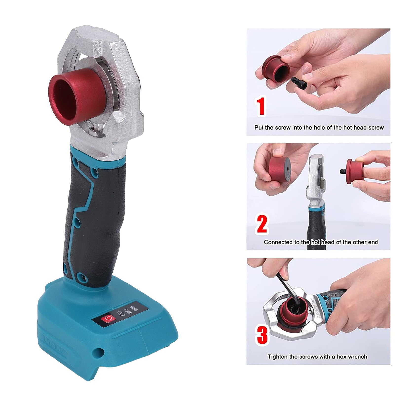 Zgrzewarka do Rur Plastikowych, 120 W, 340 ℃ Urządzenie do Topienia Rur Wodnych o Stałej Temperaturze z Głowicami Topiącymi 20 Mm 25 Mm 32 Mm, Sprzęt do Spawania Rur, Bateria Nie