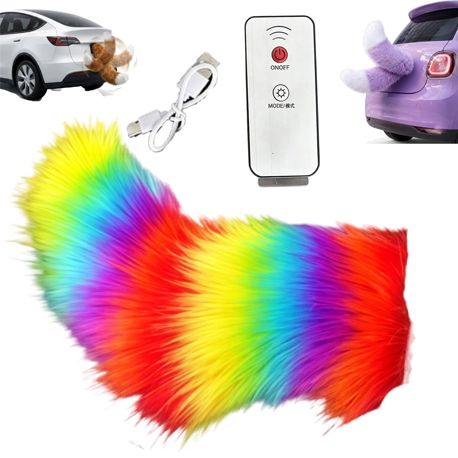 Remote Control Electric Car Tail, Adorable USB Rechargeable Remote Electric Furry Cars Tails, Rechargeable Cat Tail for Auto Trunk Bumper Decoration, Remote Control & Voice Control (#I)
