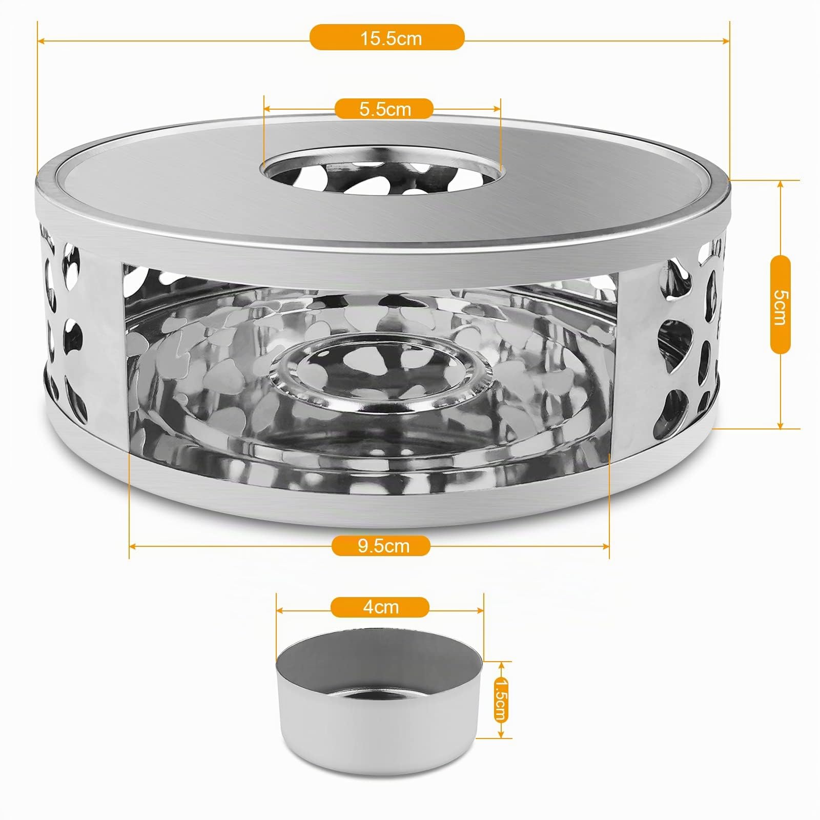 Uootach Calentador de Tetera de Acero Inoxidable con Portavelas, Calentador de Té Calentador de café, Calentador de Base Redonda con candelabro, Ahuecar Aislamiento, Apto para teteras y cafeteras