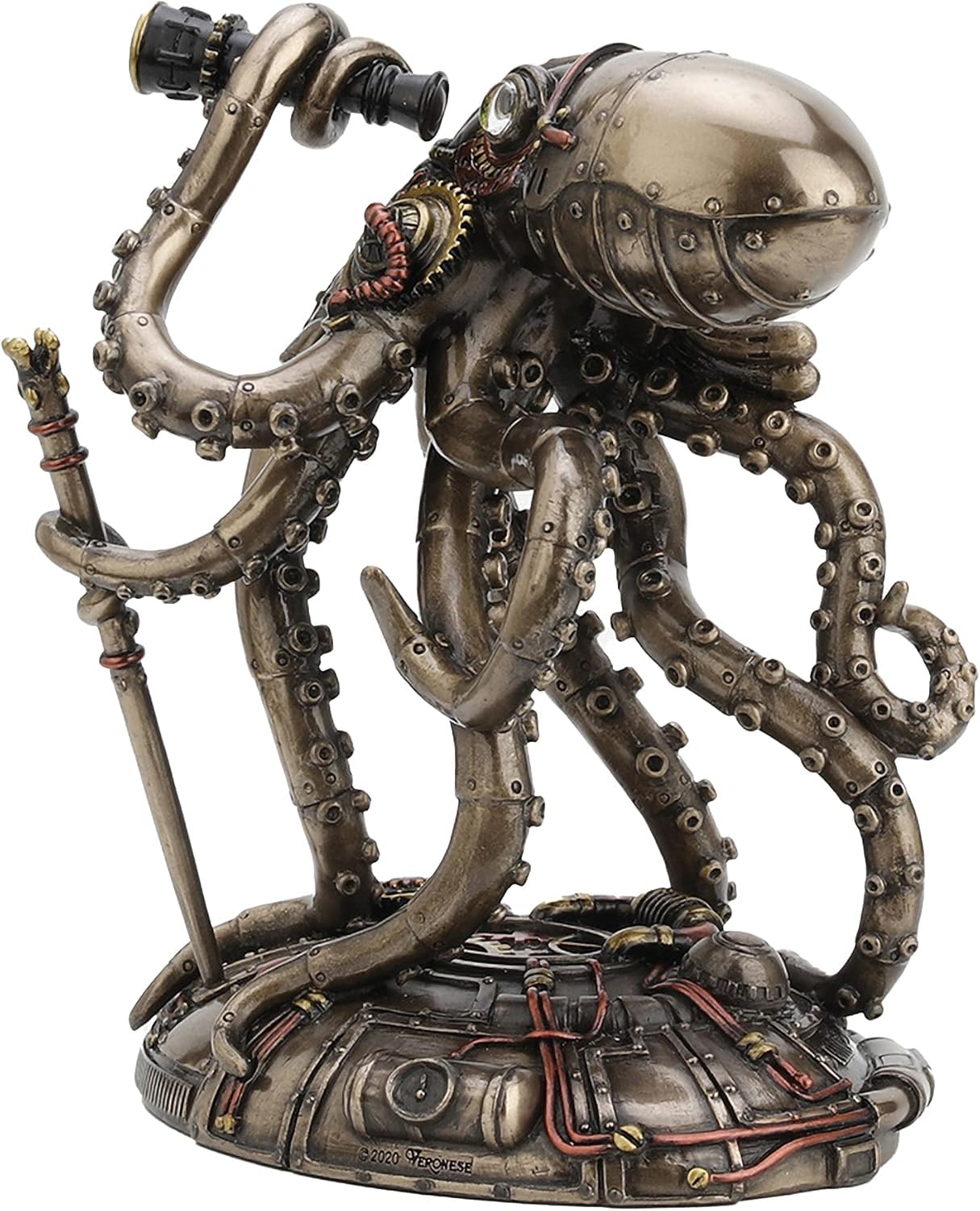 Veronese Design 16,9 cm hoch, Steampunk-Oktopus, Weltraumbeobachter, kaltgegossen, bronzefarbenes Harz, Fantasie-Sammlerstücke, Tierfigur, Weltraum-Alien Heimdekoration