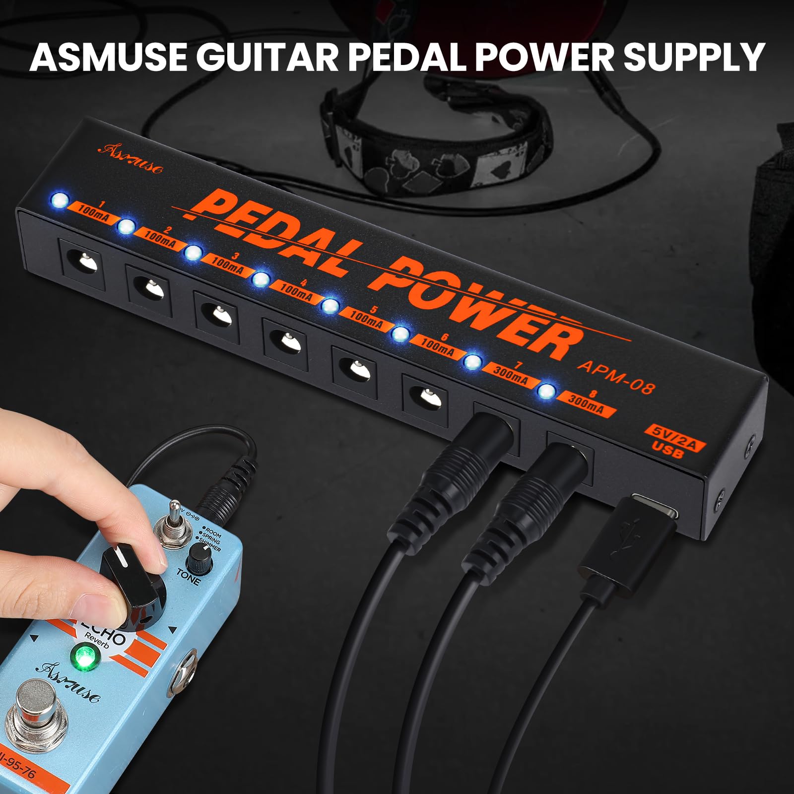 Asmuse Fuente de Alimentación para Pedal de Guitarra con 8 Salidas de CC, para Pedales de Efectos de Guitarra Eléctrica de 9 V
