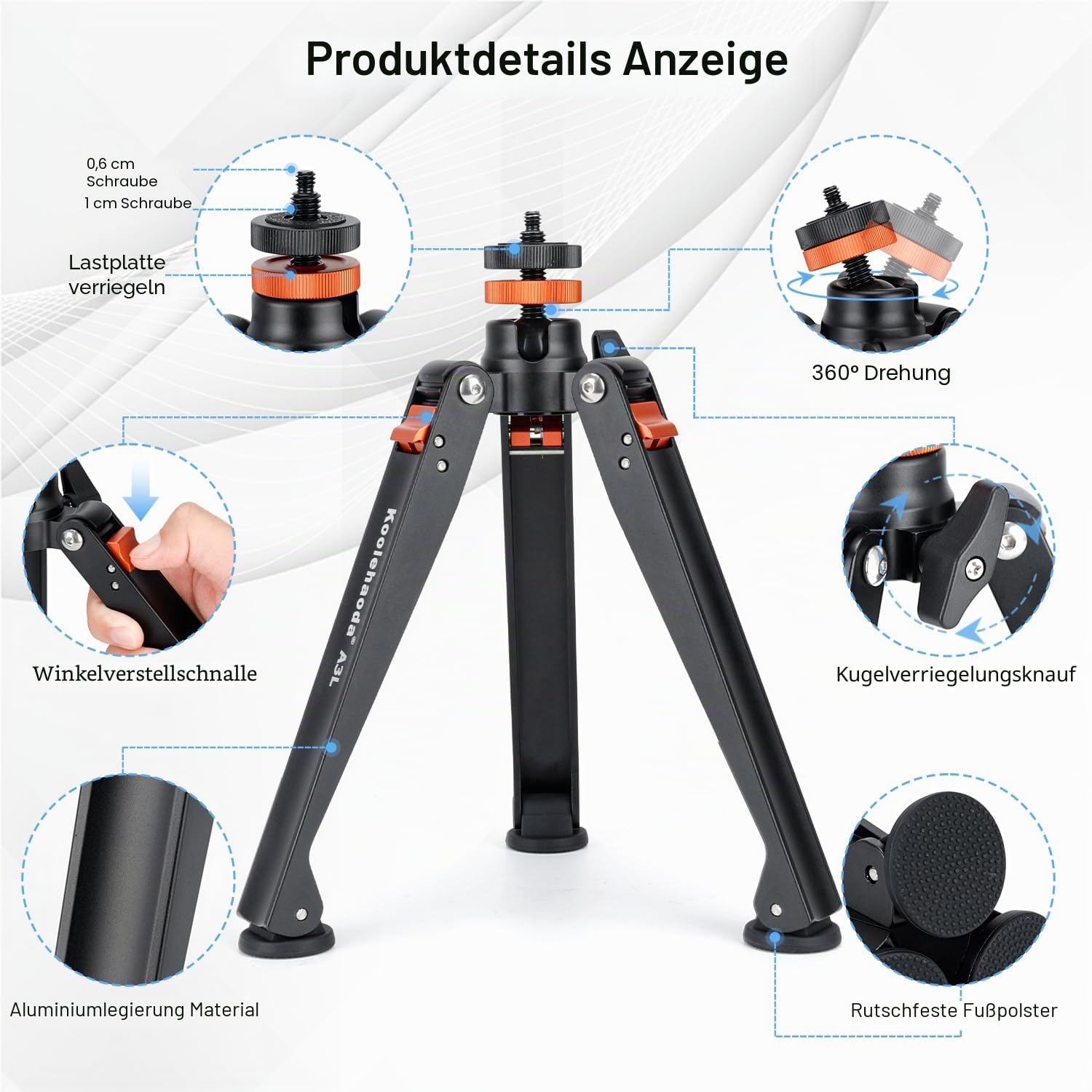 Koolehaoda Stativ Basis für Einbeinstative, Vergrößerte Standfüße Aluminium Mini Tischstativ mit 1/4"-3/8" Schraube für DSLR Kameras, Einbeinstativ, Fotografie Stick, Kugelkopf