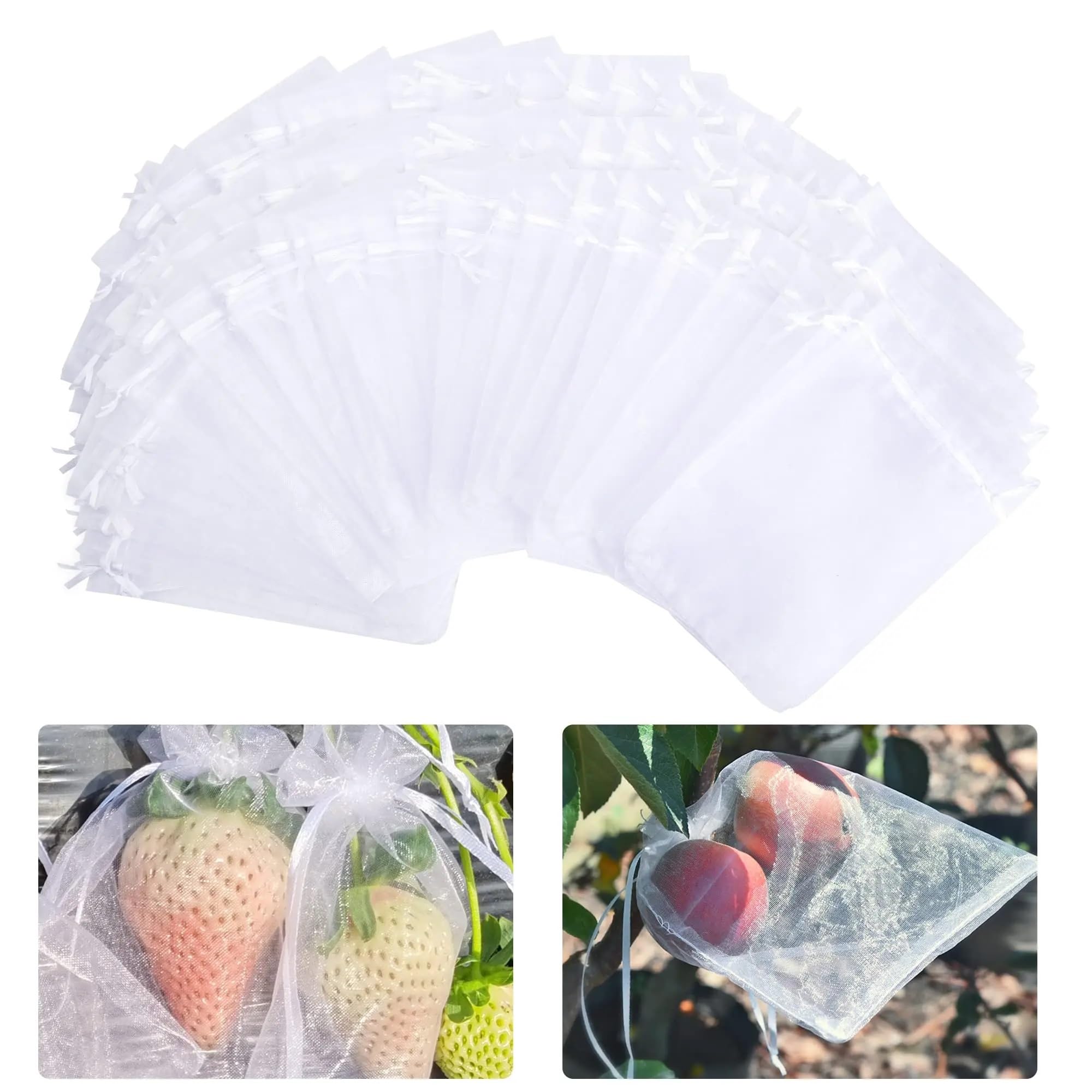 Bolsas para Uvas En Parra 100 Uds Bolsas de protección Frutas Red for Control plagas Uvas antipájaros Malla jardín Cultivo UVA Gran tamaño(White,30 x 40CM)