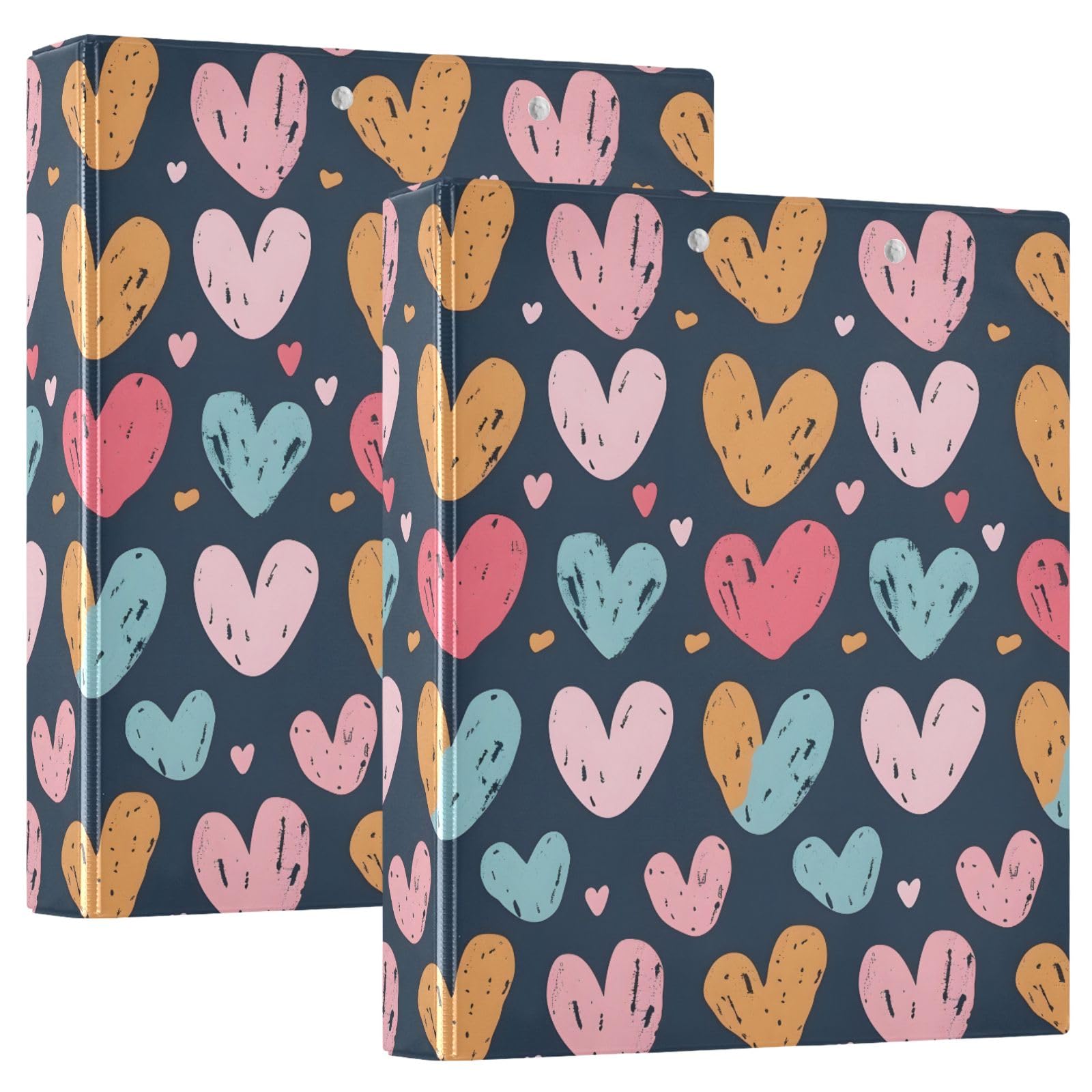 Raccoglitore a 3 anelli con disegno a mano con piccoli cuori, rotondo da 3,8 cm, contiene 200 fogli con 3 tasche interne in PVC trasparente, per scuola e ufficio