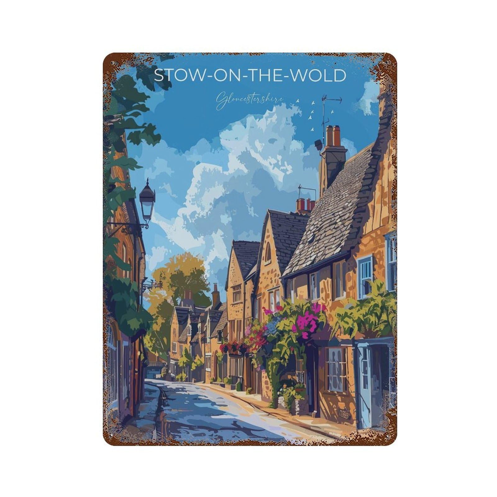 xiaoxiaoshen Stow on The Wold Travel of England Cotswolds Gift Wall Decor Art Metal Tin Poster Modern Home Decor Art Home Bar Shop Decorations Vintage Sign 40x30cm