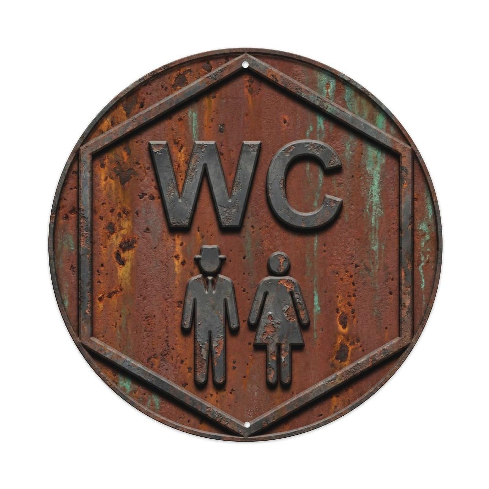 Toilet （WC） Weathered Metal Emblem Metal Tin Sign Plaque Wall Decor for Cafe, Club Bar, Office, Home Garden Round Metal Poster 8x8Inch