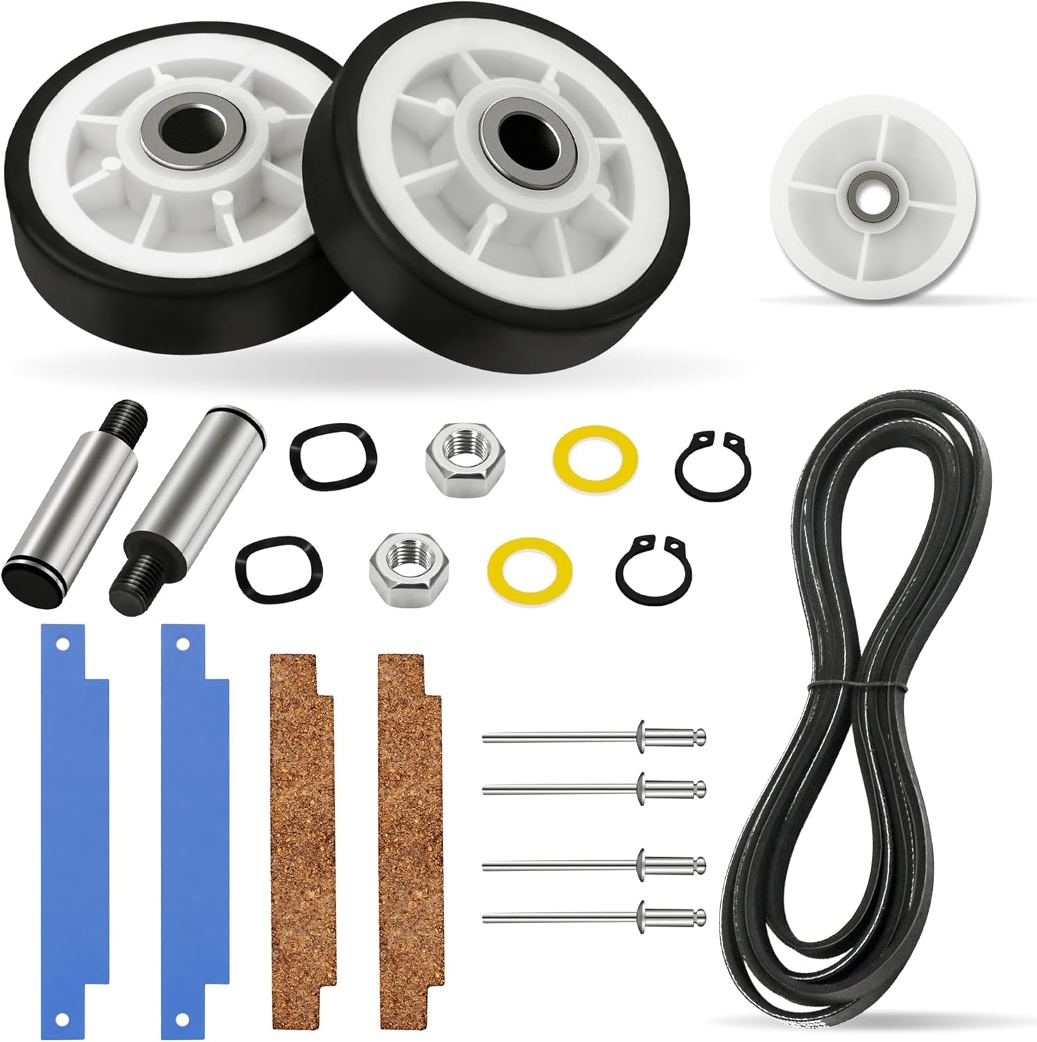 12001541 Dryer Repair Kit - Including Drum Rollers 303373, Dryer Belt WP33002535, Idler Pulley 6-3700340, Fit for May-tag Neptune Atlantis 3000 Series MDE2600AYW MDE7600AYW MDG5500AWW MDG4000AWW