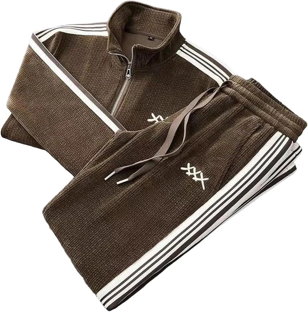 Men's 2 Piece Tracksuit Set Long Sleeve Stand Collar Cardigan Jacket Straight Leg Pants Casual Outdoor Sports Suit