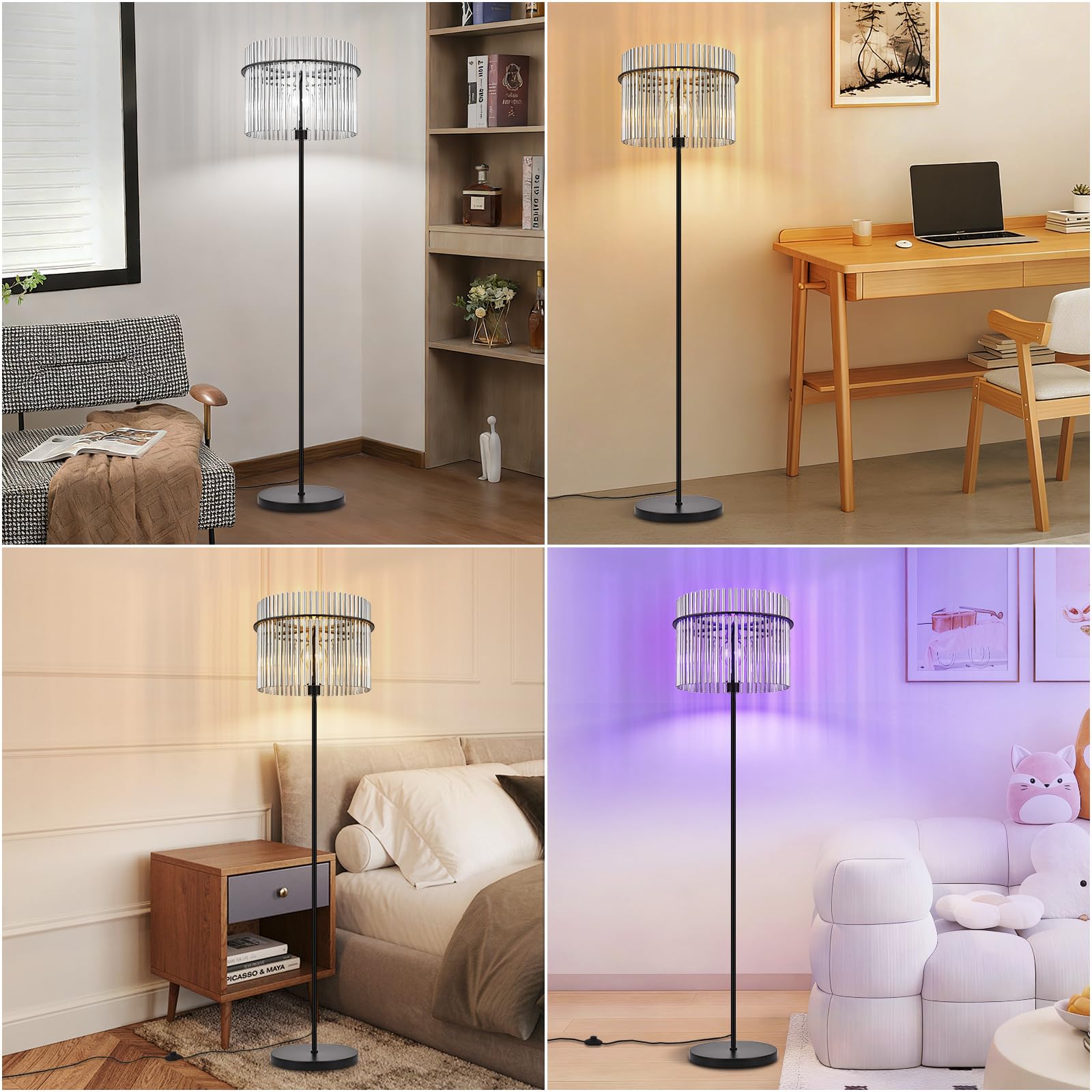 Stehlampe Schwarz Stehleuchte Glas Standleuchte Wohnzimmer E27 | mit Fußtaster Leselampe Modern Wohnzimmerlampe Stehend für Schlafzimmer Kinderzimmer Büros(Ohne Leuchtmittel)