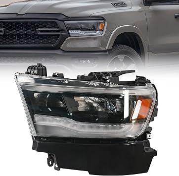 FIONE LED Headlight Assembly Compatible with Dodge Ram 1500 2019-2022 Black Cover Left Driver Side Headlamps 68533275AA CH2502320