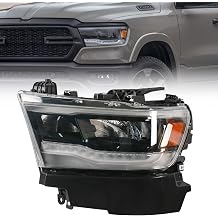 FIONE LED Headlight Assembly Compatible with Dodge Ram 1500 2019-2022 Black Cover Left Driver Side Headlamps 68533275AA CH2502320