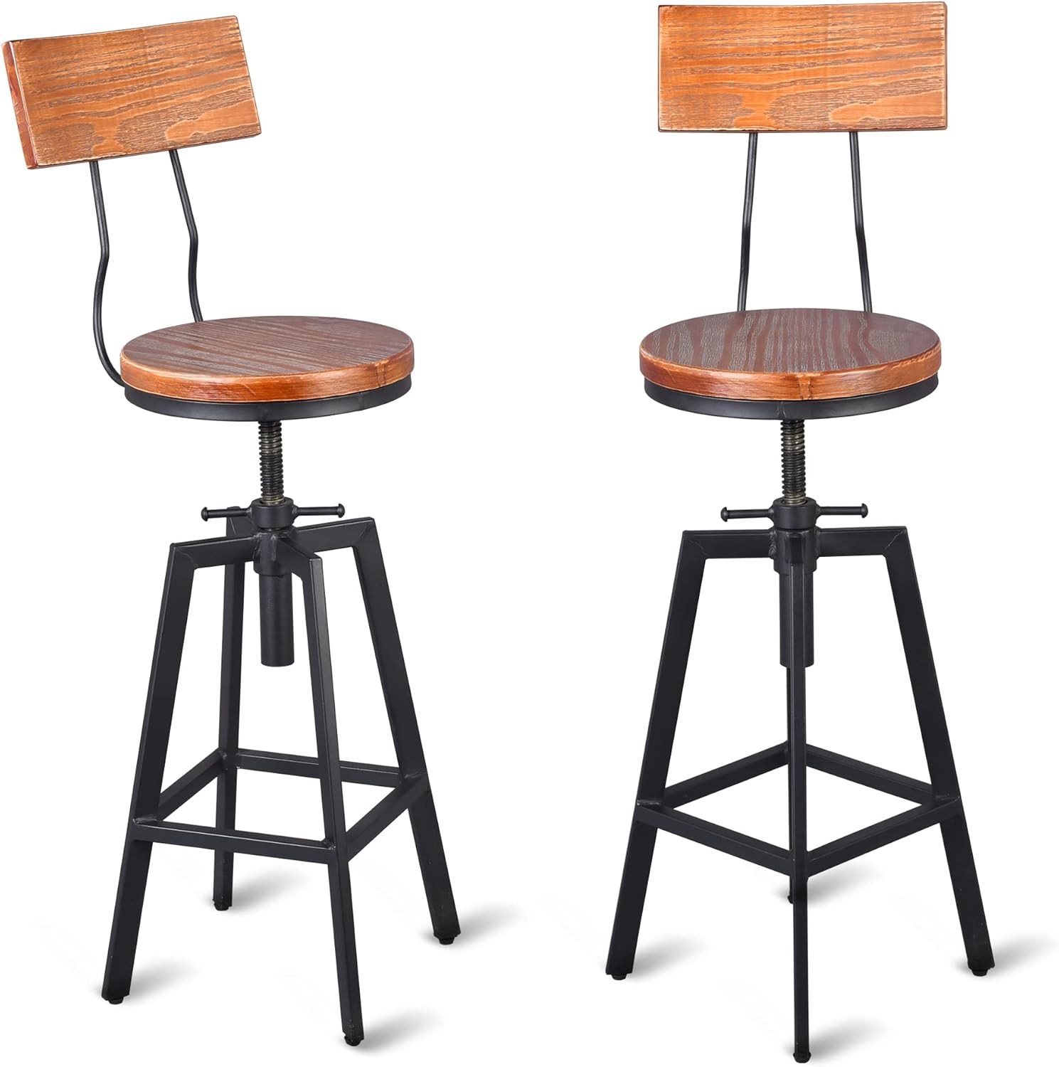 Buy Set of 2 Industrial Bar Stools with Wood Backrest 2532inch Height