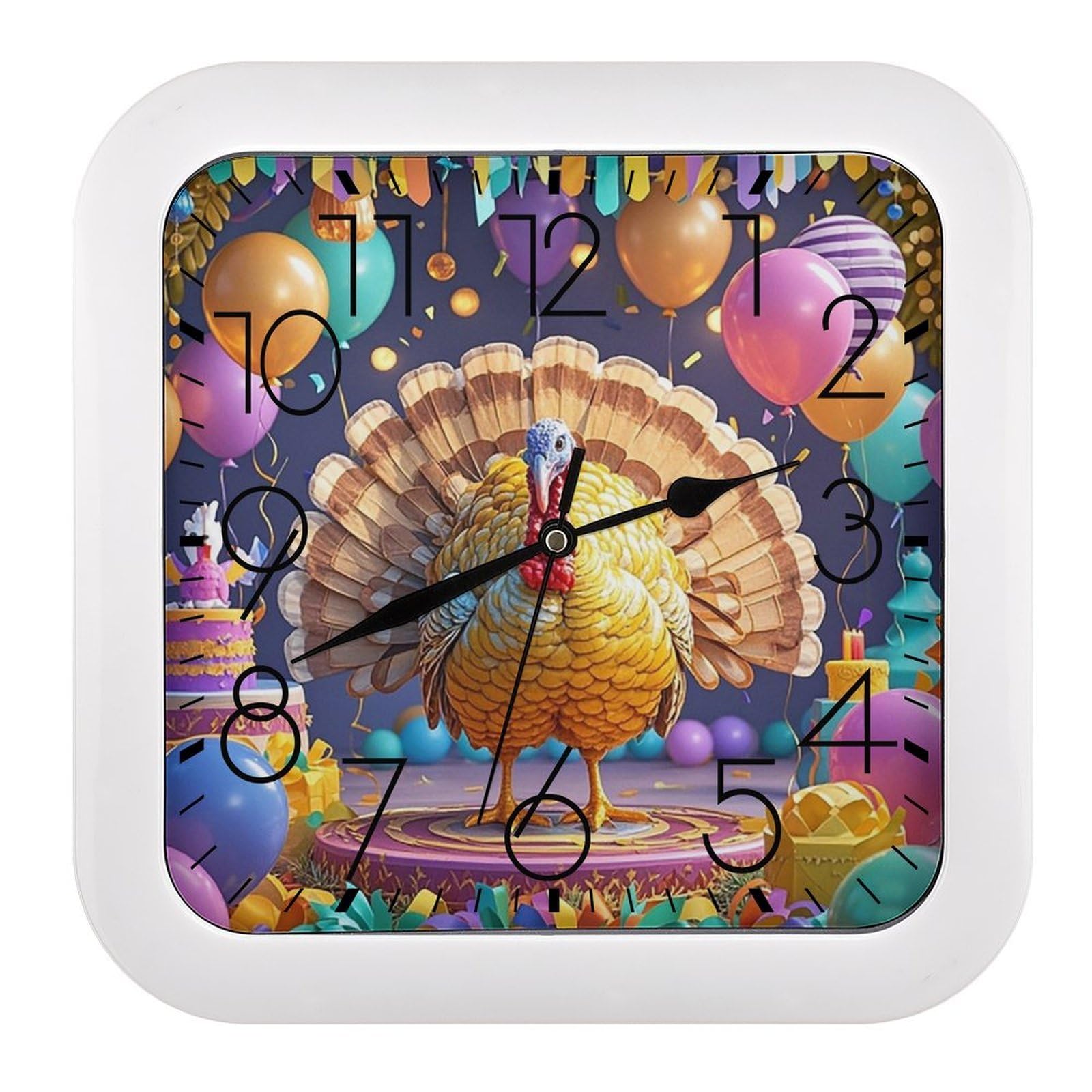 LZQPOEAS Turkey Party Wall Clock Fashionable Versatile Silent Wall Clock Simple Elegant Non Ticking Analog Clocks Easy to Install Square Modern Clocks for Home Decoration