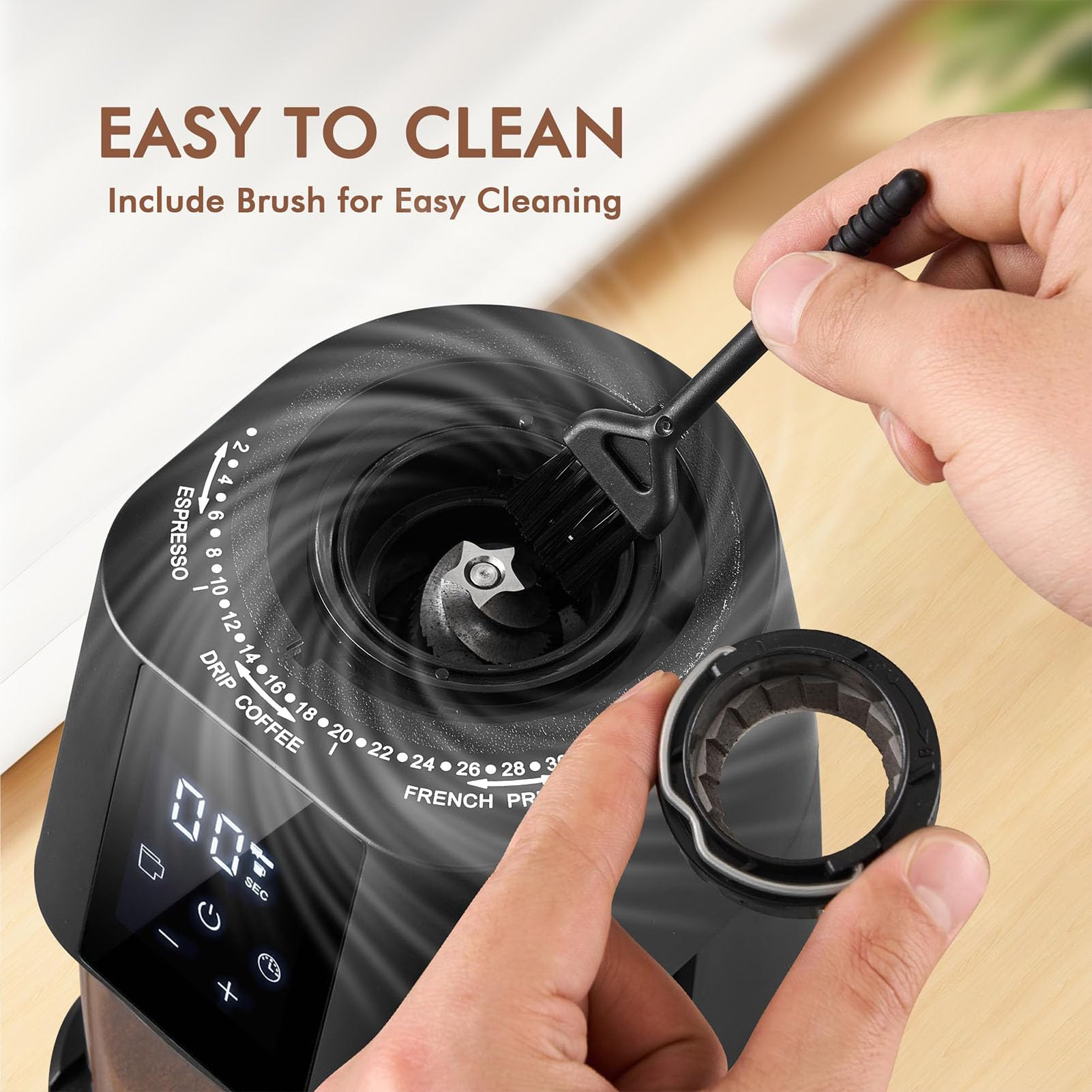 Molinillo De Café Eléctrico, Molinillo Automático De Muelas Cónicas 350-450 | Pantalla Táctil, 30 Niveles de Grosor de Molienda, Dispositivo Antiestático, Capacidad de 130g para 2-12 Tazas, para Espresso
