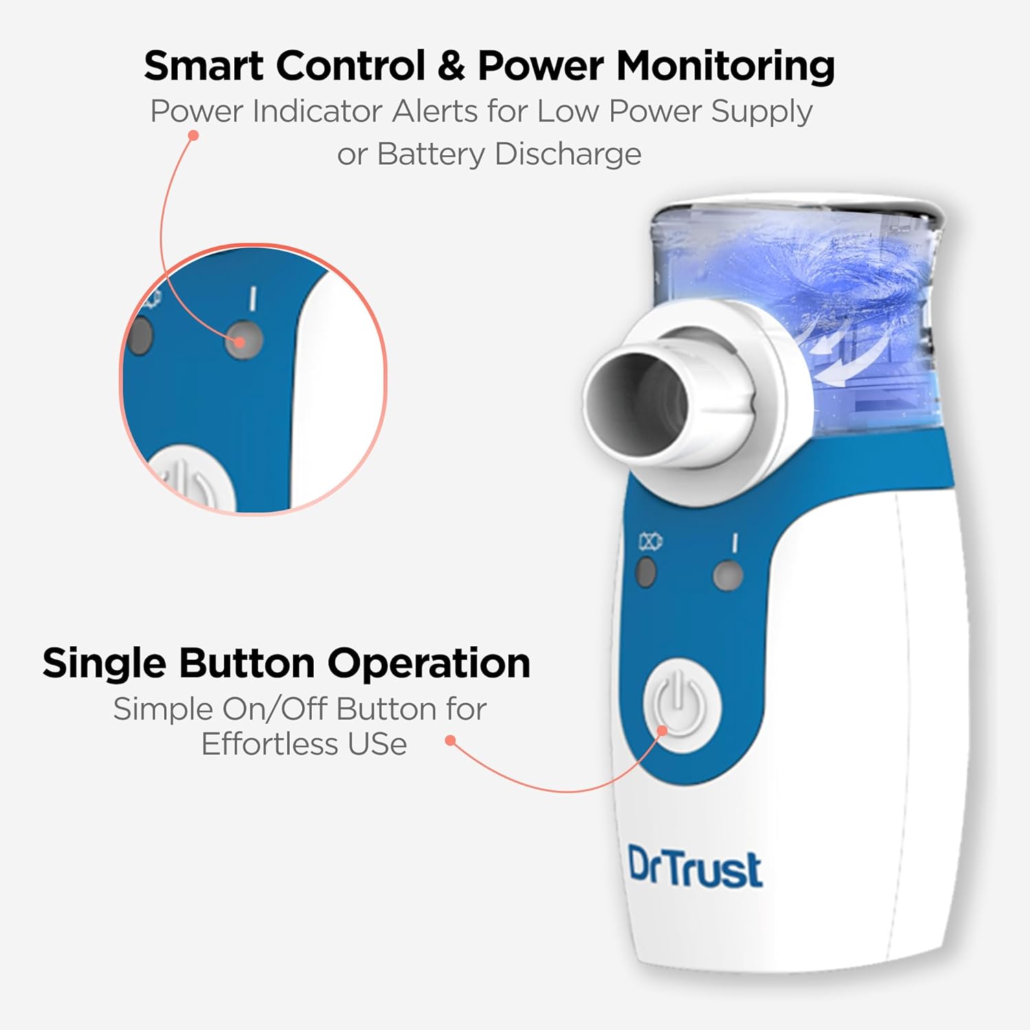 Dr Trust Portable Ultrasonic Mesh Nebulizer Machine Cool Mist Inhaler for Children and Adults (White) Dr Trust Portable Ultrasonic Mesh Nebulizer Machine Cool Mist Inhaler for Children and Adults (White)