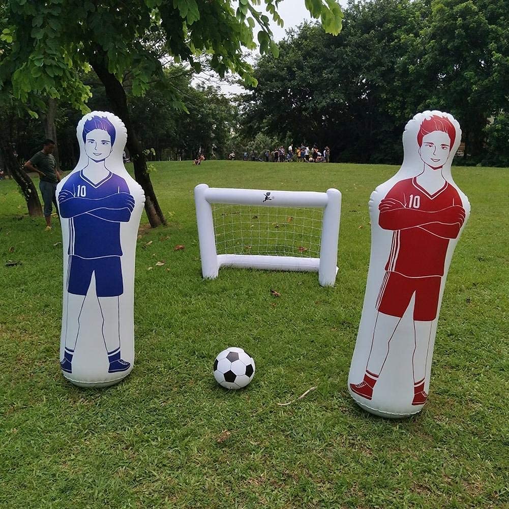 1.6m Gonflable Football Formation Objectif Gardien, Stand Tumbler PVC De Football Gonflable Mannequin De Formation, pour la Pratique du Football et Dribble Mur Passant Exercices (Bleu)