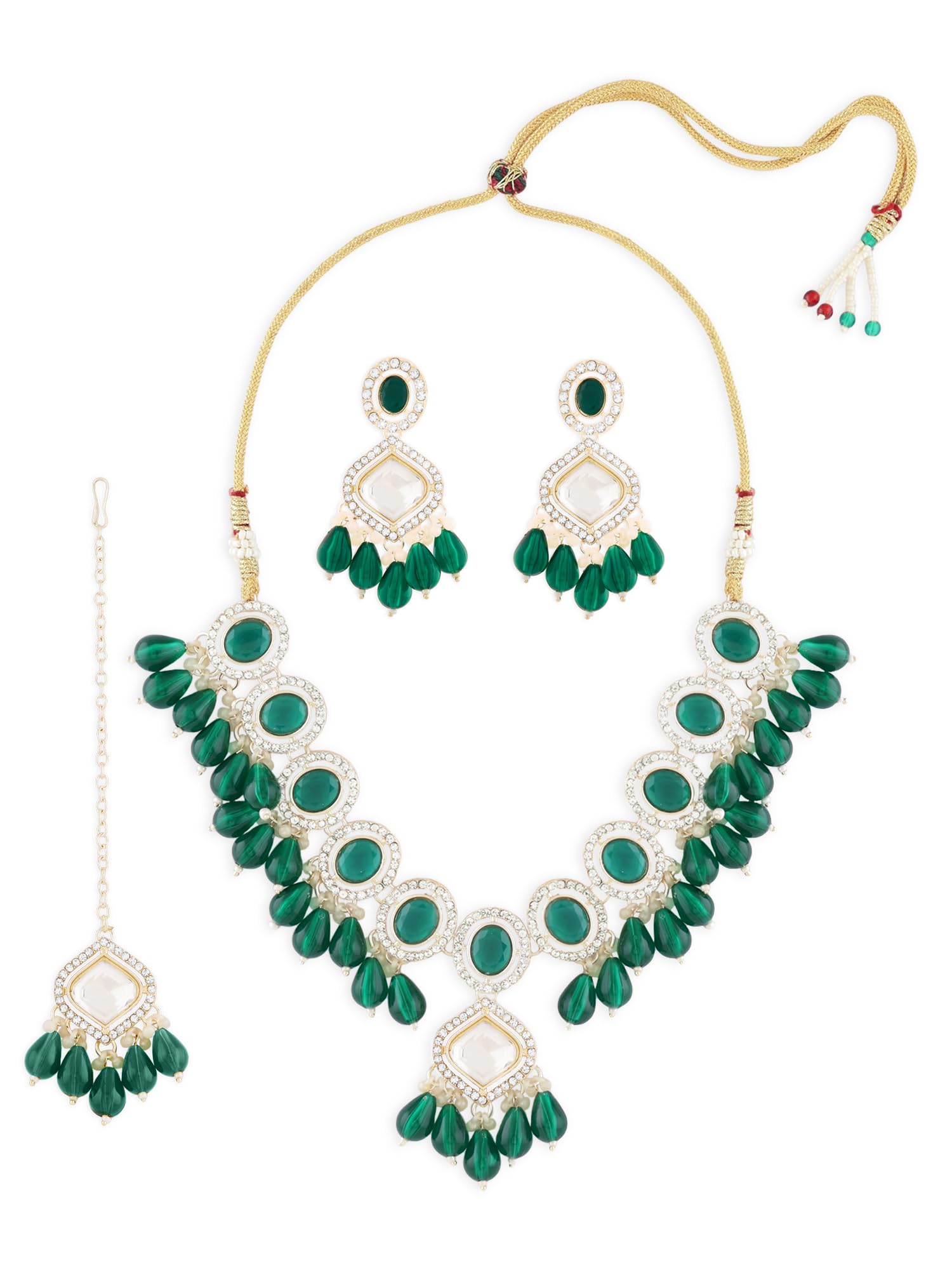 ZAVERI PEARLS Green Stones Beads Embellished Necklace Earring & Maangtikka Set For Women-ZPFK17305 (B0CTF6PMTS) Amazon Price History, Amazon Price Tracker