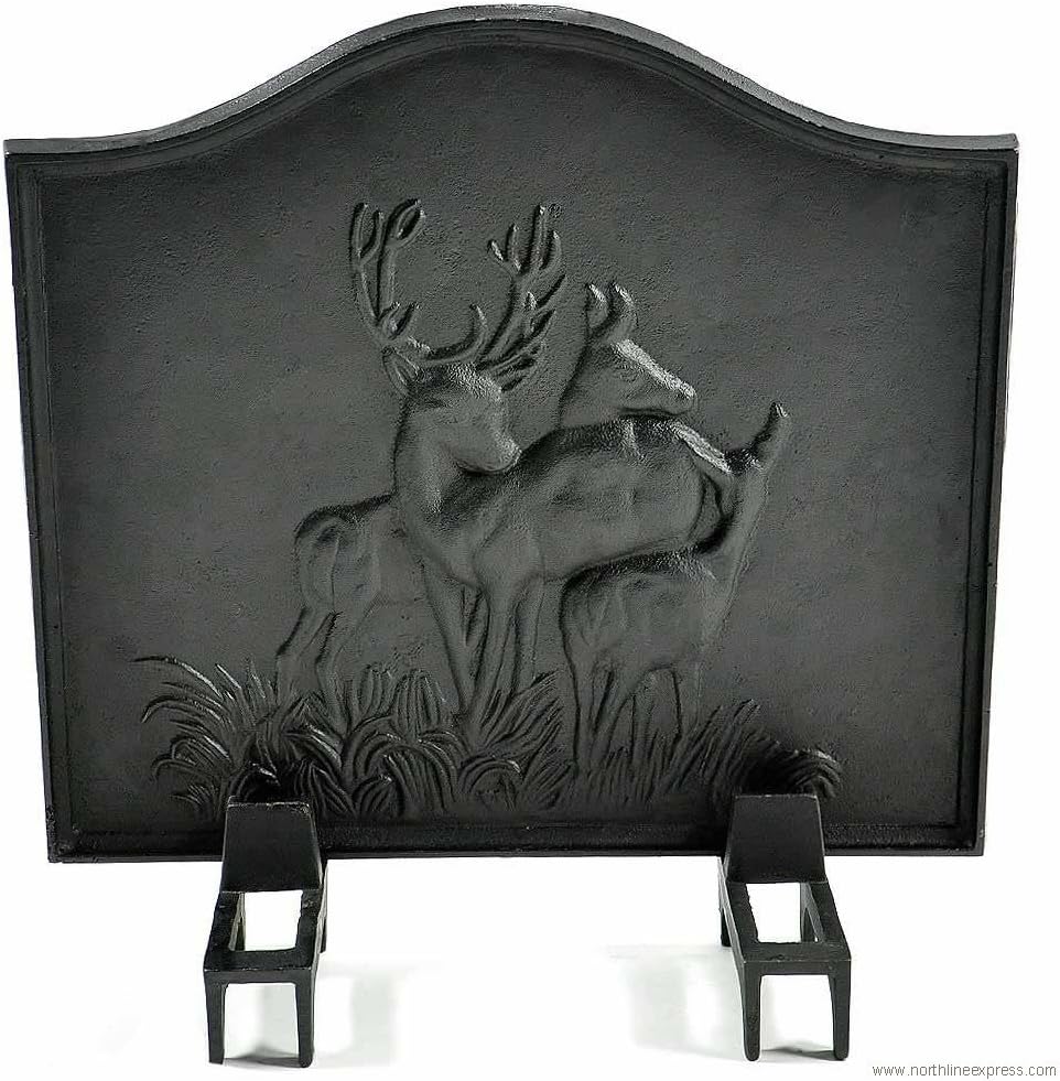 Black Cast Iron Deer Fireback - 16 x 17.5 inch