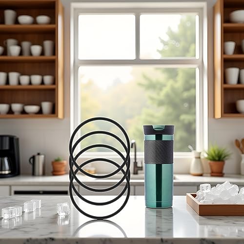 Miniatura 2 de Jowxsx 4 juntas de repuesto negras para taza de viaje Contigo Snapseal Byron de 16 y 20 onzas, sello de tapa de silicona a prueba de fugas para vaso