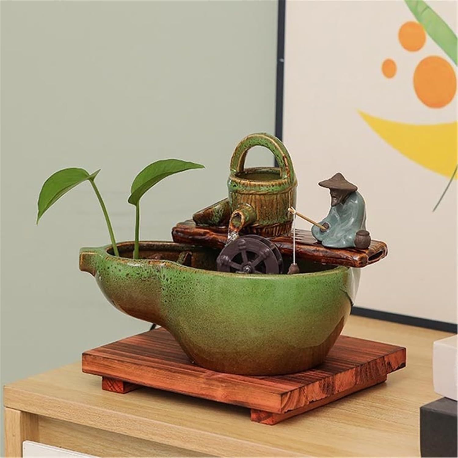 カスケード噴水 風水水飾り屋内滝噴水家庭やオフィスの屋内スペースの装飾(Green)