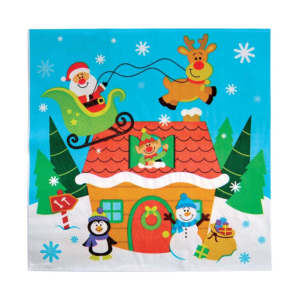 Baker Ross FX310 Christmas Party Napkins - Pack of 20, Disposable Paper Napkins, Kids Party Table Decoration, Xmas Party Supplies, Party Napkins