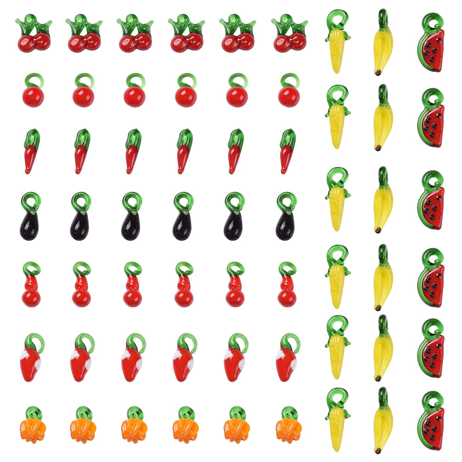 PandaHall 60pcs Fruit & Veg Glass Beads Charm Pendants for Jewelry Crafts