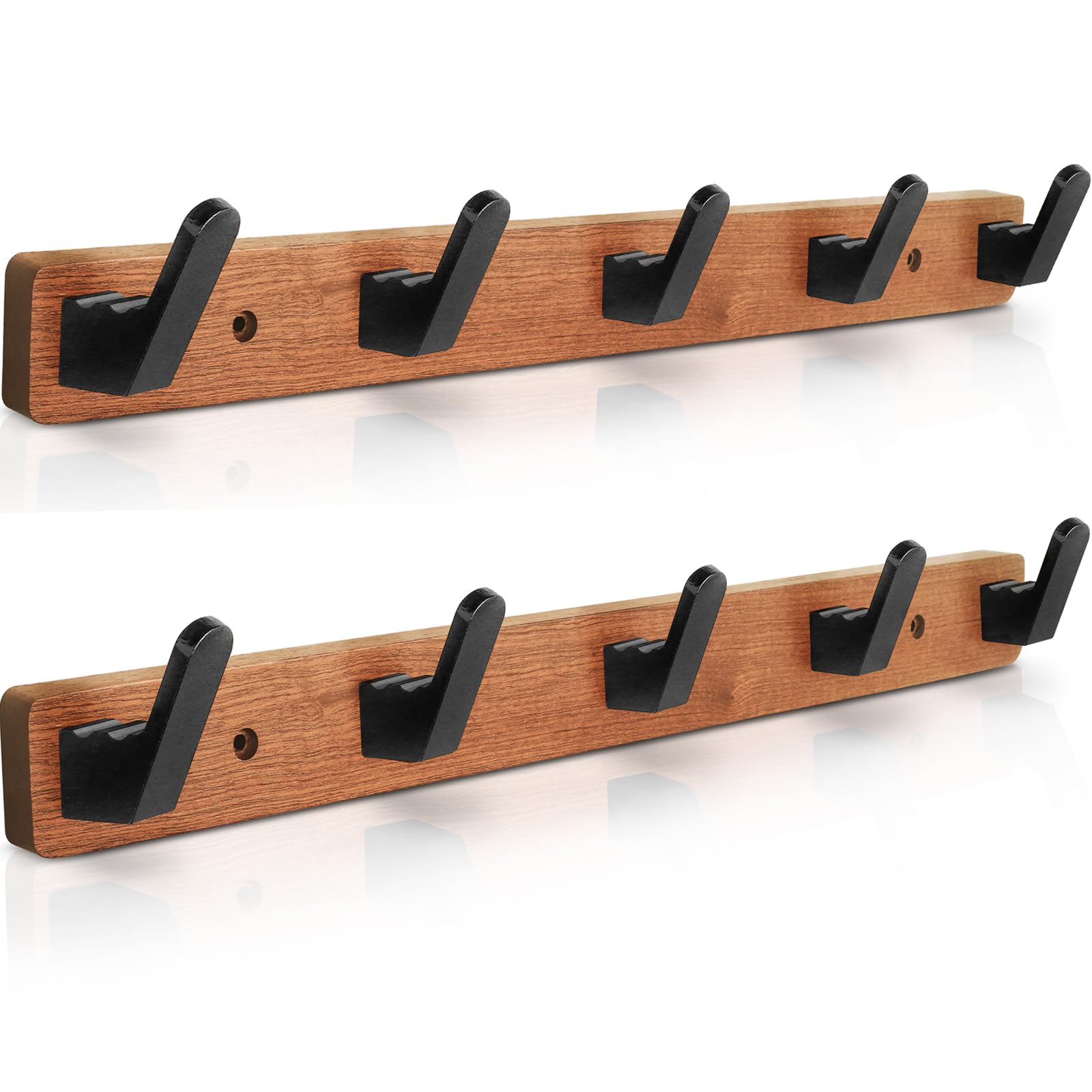 IBosins 2 Pack Coat Hooks Rack Wall Mounted, 16.7'' Long, Entryway Hanging Coat Rack, 2 Metal Wood Coat Rack with 10 Black Literary Rustic Hooks, Decorative Hooks Rail for Coat, Bag, Towel, Hat