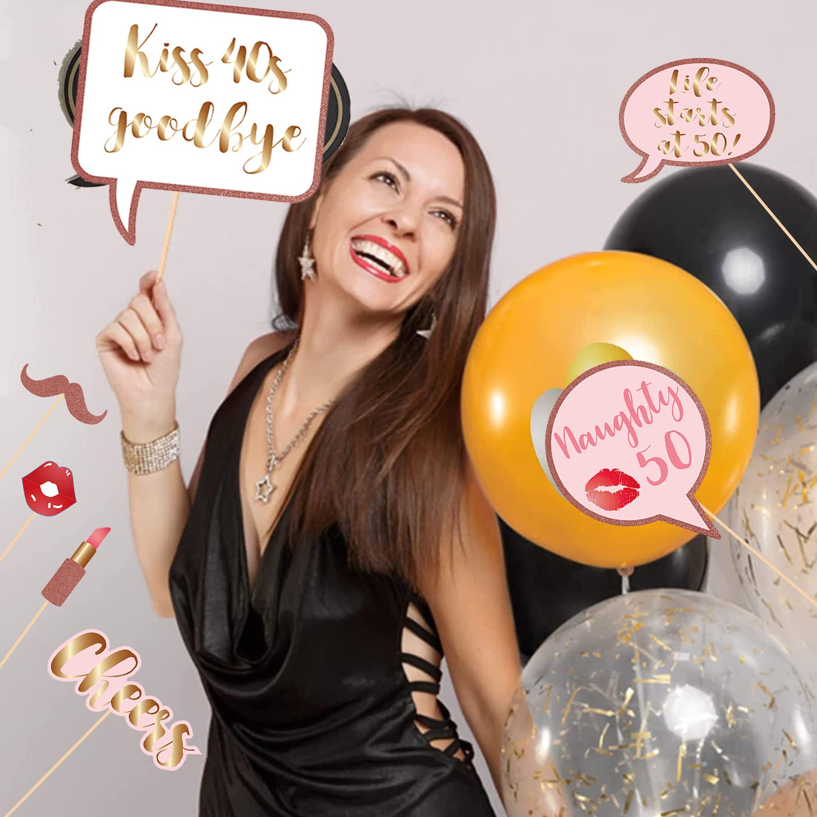 Set Decorazioni Per 50° Compleanno: 38 Pezzi Oro Rosa Per Foto, Personalizzabili E Fai Da Te - 2
