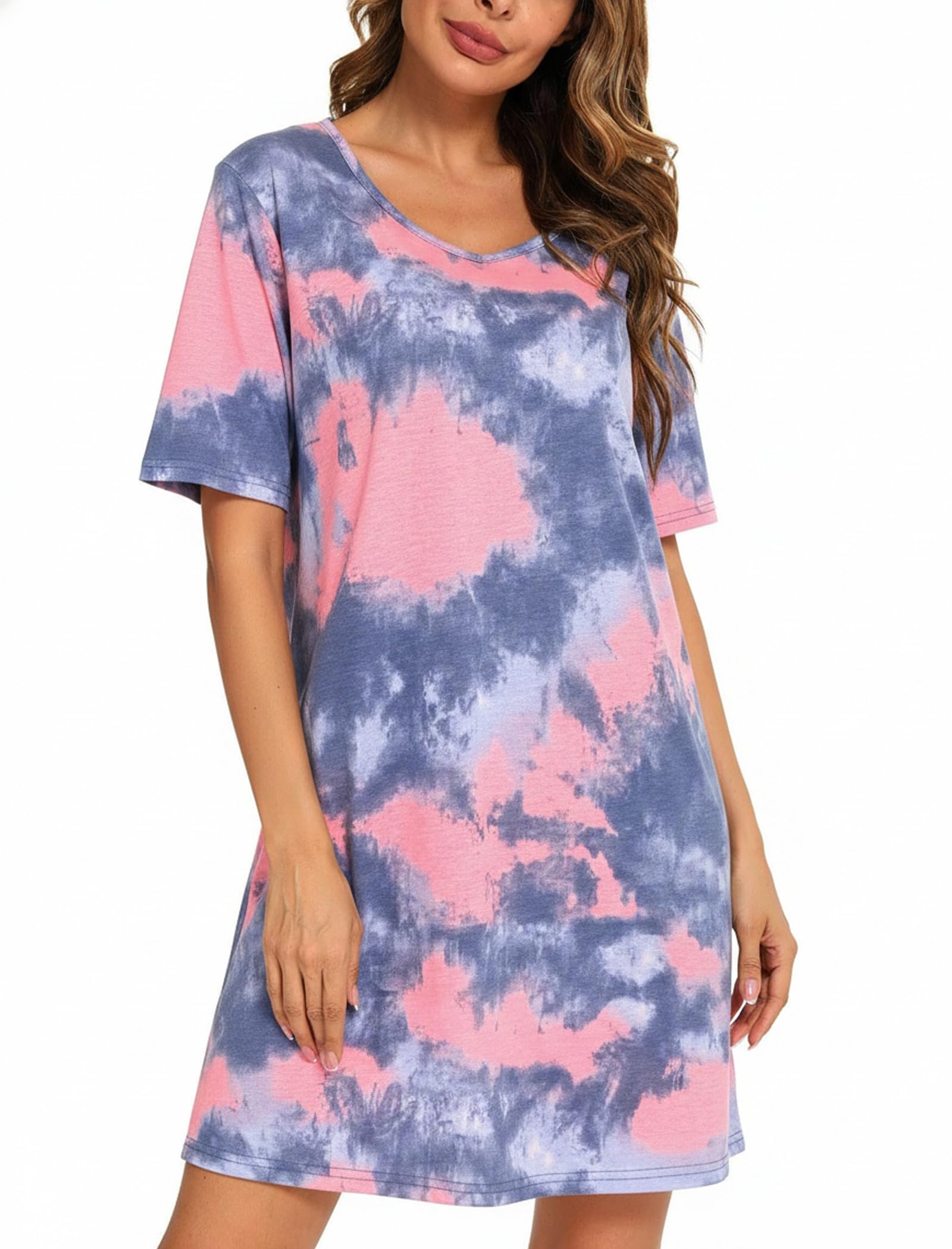 Damen Nachthemd Kurzarm & Schlafkleid Bequemes aus Baumwolle mit modischem Print für Schlaf & Freizeit Gr. S-3XL