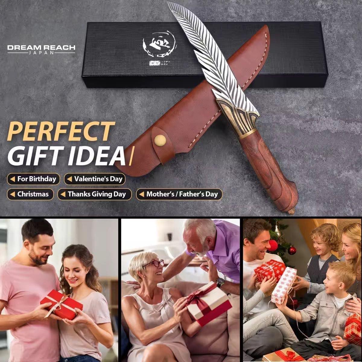 Dream Reach Feather Knife, 6.5" Hand - Forged High Carbon Steel Viking Boning Knife with Sheath, Ideal for Kitchen and Outdoor Activities, Christmas Gifts for Men Women