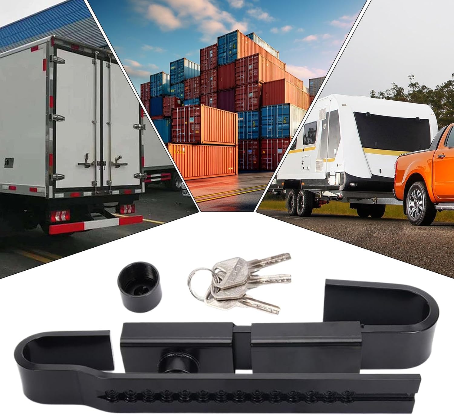 Cargo Door Lock, Heavy Duty Padlock for Trailers and Containers, Adjustable Steel Lock Bar with 3 Keys, Secure Anti-Pry System for Transport Trucks, Warehouse and Pr