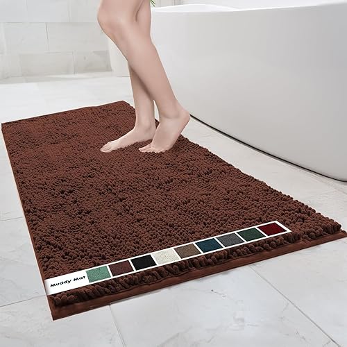 Miniatura 52 de Muddy Mat Alfombras de baño de felpilla de secado rápido, antideslizantes, lavables, extragruesas, suaves y altamente absorbentes, para baño, cocina