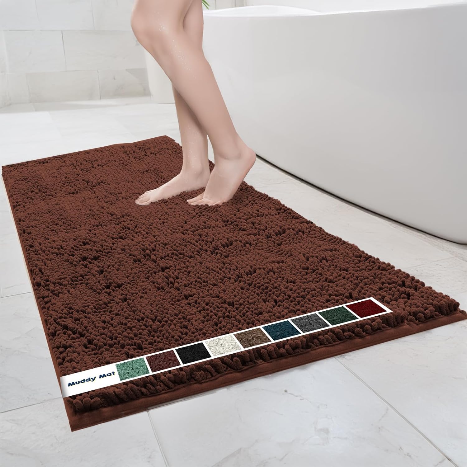 Muddy Mat® | Chenille Bathroom Rugs Quick Dry Microfiber Mats Non Slip Washable, Extra Thick, Soft and Highly Absorbent Bath Mats for Bathroom,