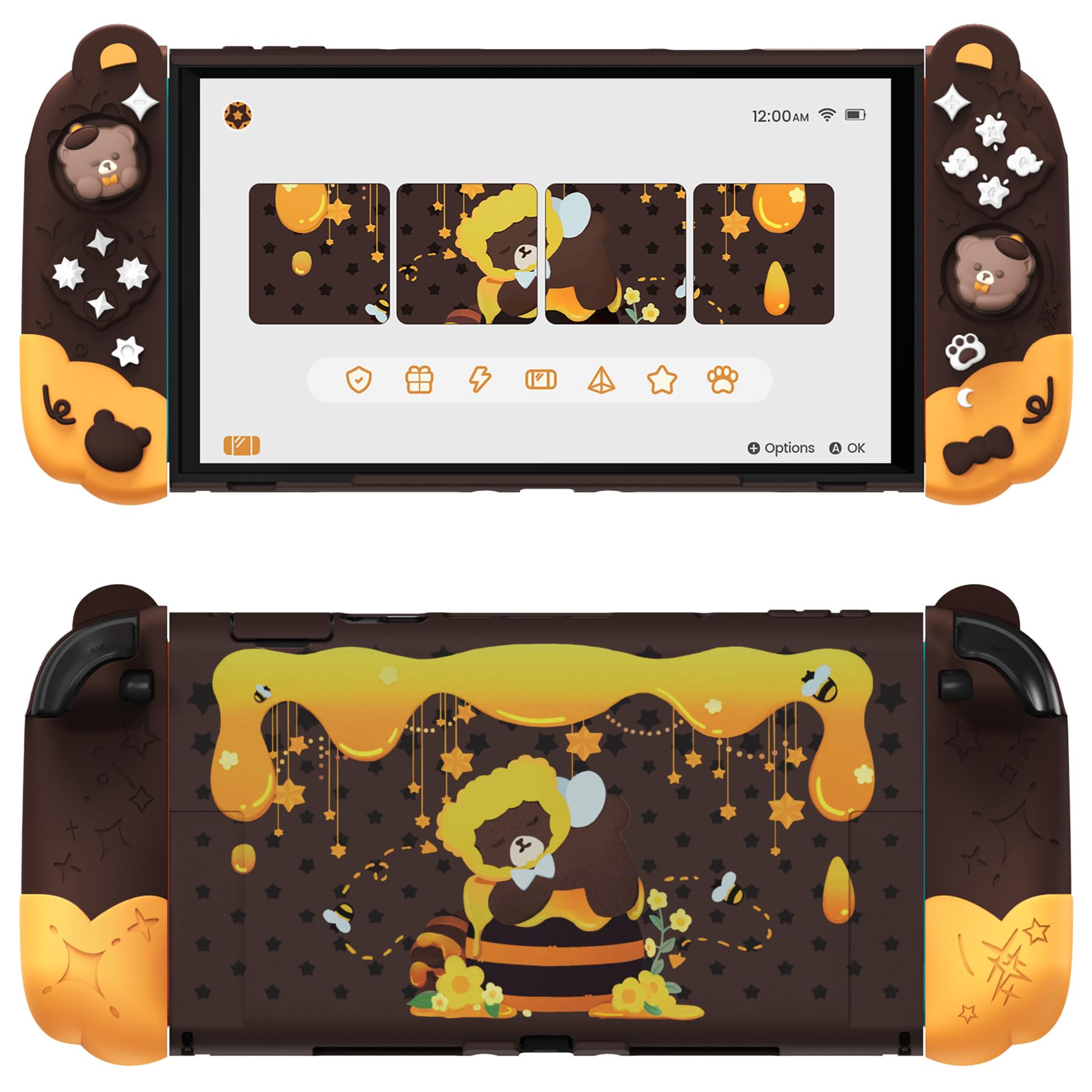 playvital Coque pour Nintendo Switch 2 Console avec Cover Grips Silicone Joycon pour Switch 2 & Capuchon Joystick Étuis Housse Dockable-Brun,Style Ours