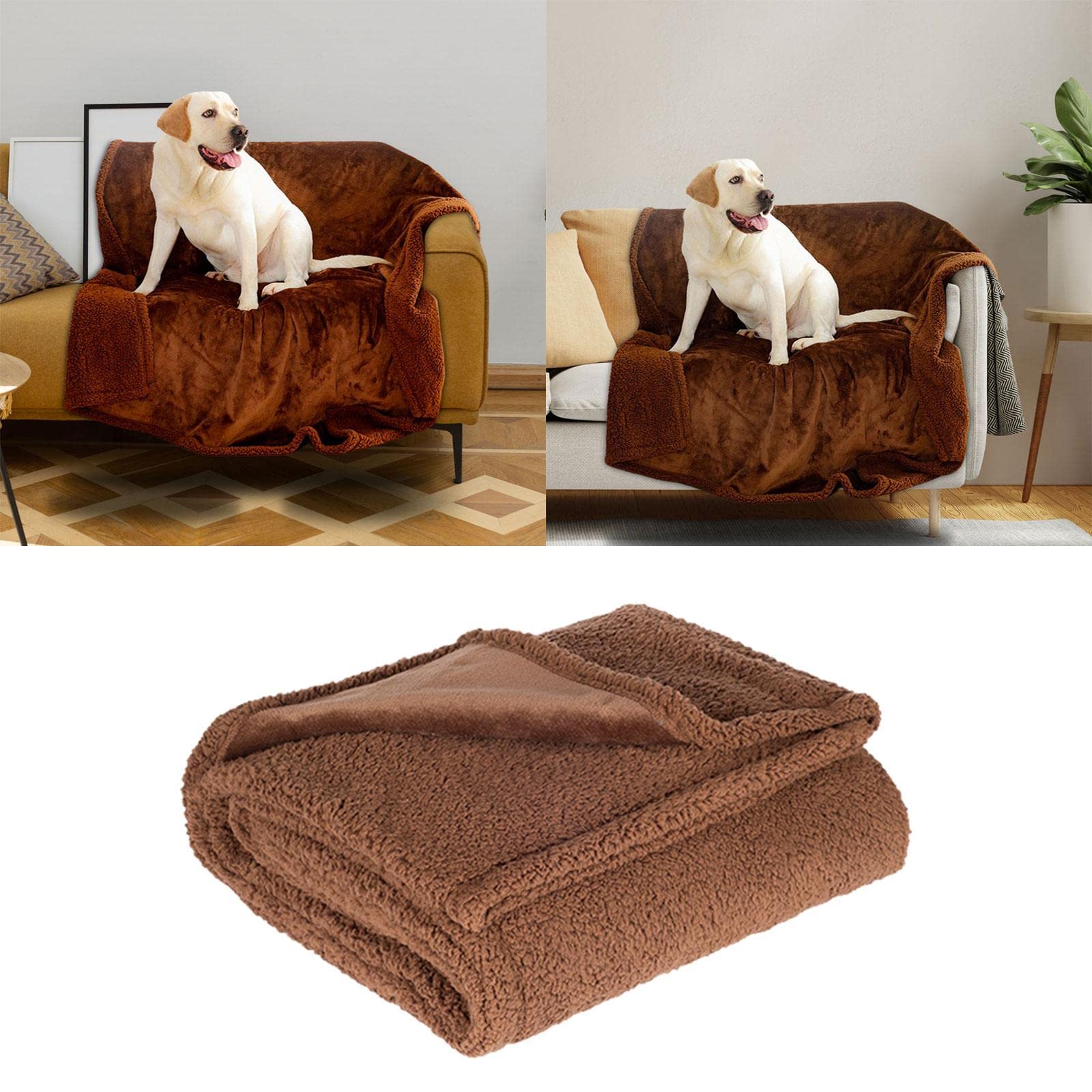 Couverture Imperméable Chien Plaid Réversible Tapis Animaux Flanelle Lavable à la Main et en Machine avec Protection pour Animaux de Compagnie sur, Marron M