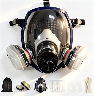Atemschutzmaske Vollmaskemit mit 10 Filter,Vollgesichtsmaske Staubmaske Wiederverwendbare Staubschutzmaske für Schleifen Lackieren Polieren Feinstaub, Sprühen, Chemikalien, DIY