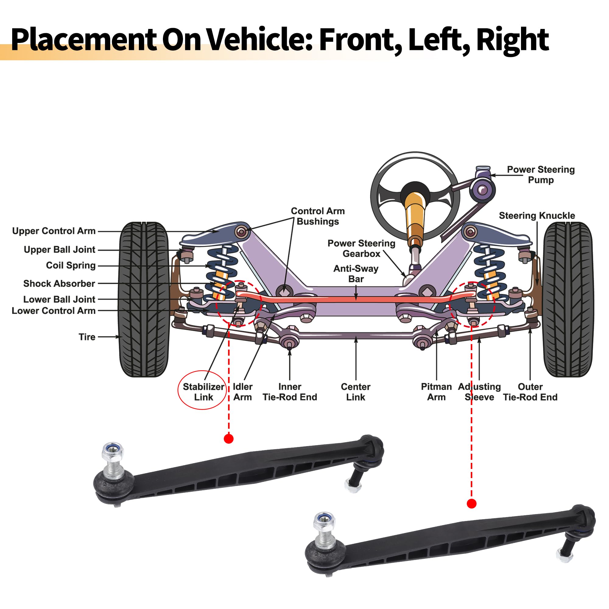 Sway Bar Link Rear PAIR Front Sway Bar Link Kit FITS Sonic 2012-2020, K750630 Rear Sway Bar Links - Foto 10